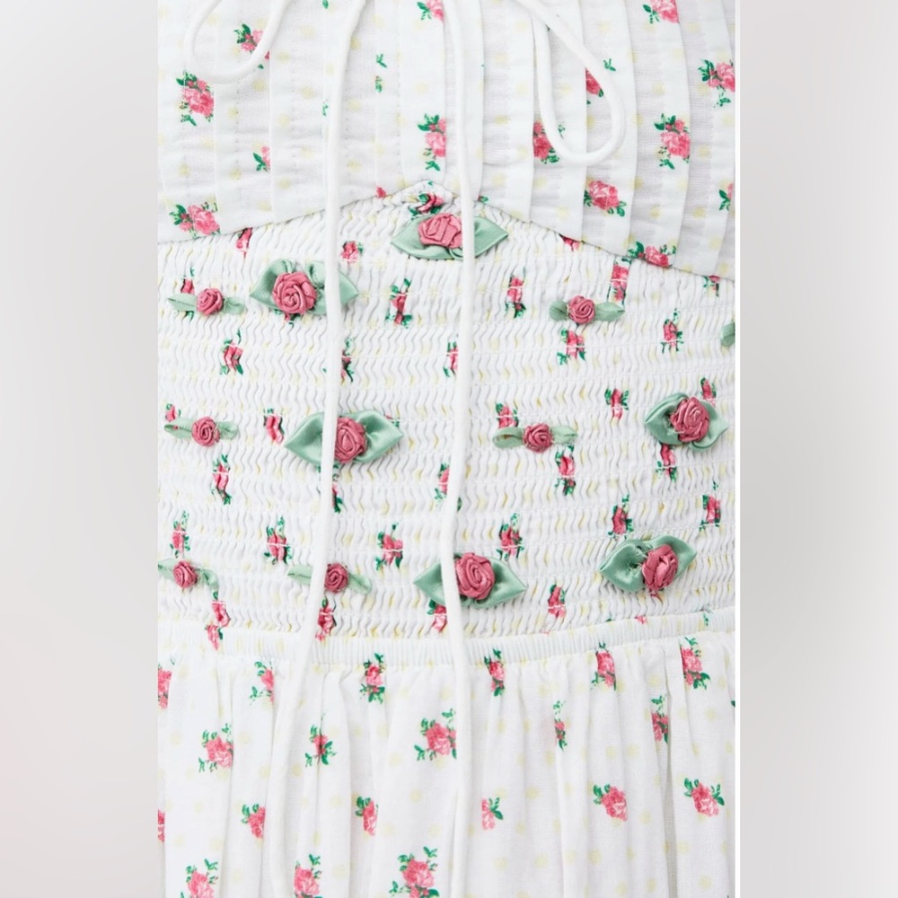 For Love & Lemons, White Floral Giusti Pocketed! Midi Dress, Size S | 0049 - Picture 3 of 11